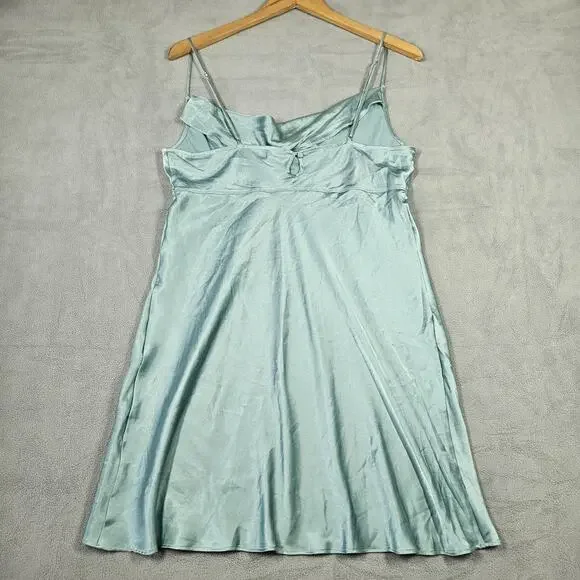 Victoria’s Secret Slip Dress Women's Large Green Satin Drape Neck Mini Y2K Party - Picture 8 of 13